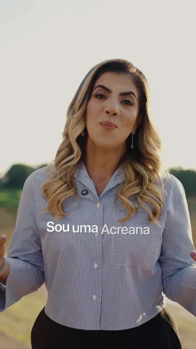 Irineia Barbosa em vídeo gravado no interior do Acre, com a legenda “Sou uma Acreana”
